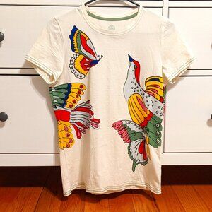 Tory Burch Bird & Butterfly Print T-shirt In Ivory